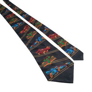 Mickey Unlimited Mens Racing Car Theme Black Necktie Vintage Cartoon Disney